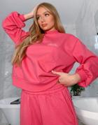 Asos Design Lounge Oversized Deep Rib Collar Sweatshirt With Athletics Tonal Embroidery In Washed Pink