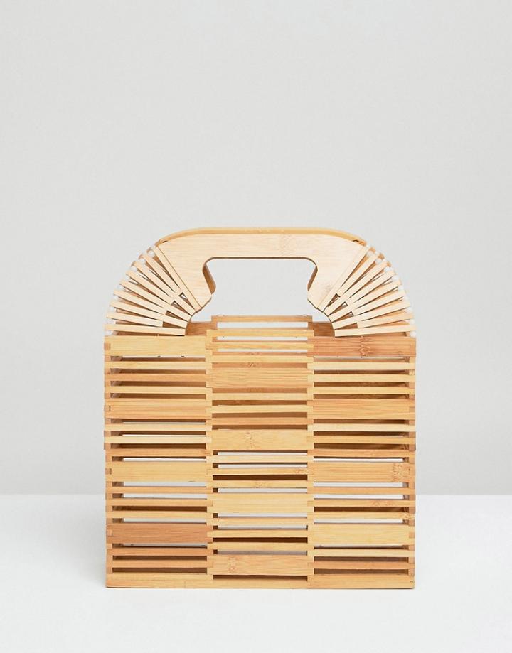 Asos Design Bamboo Square Boxy Clutch - Stone