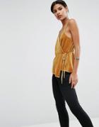 Asos Wrap Cami Top In Velvet - Gold