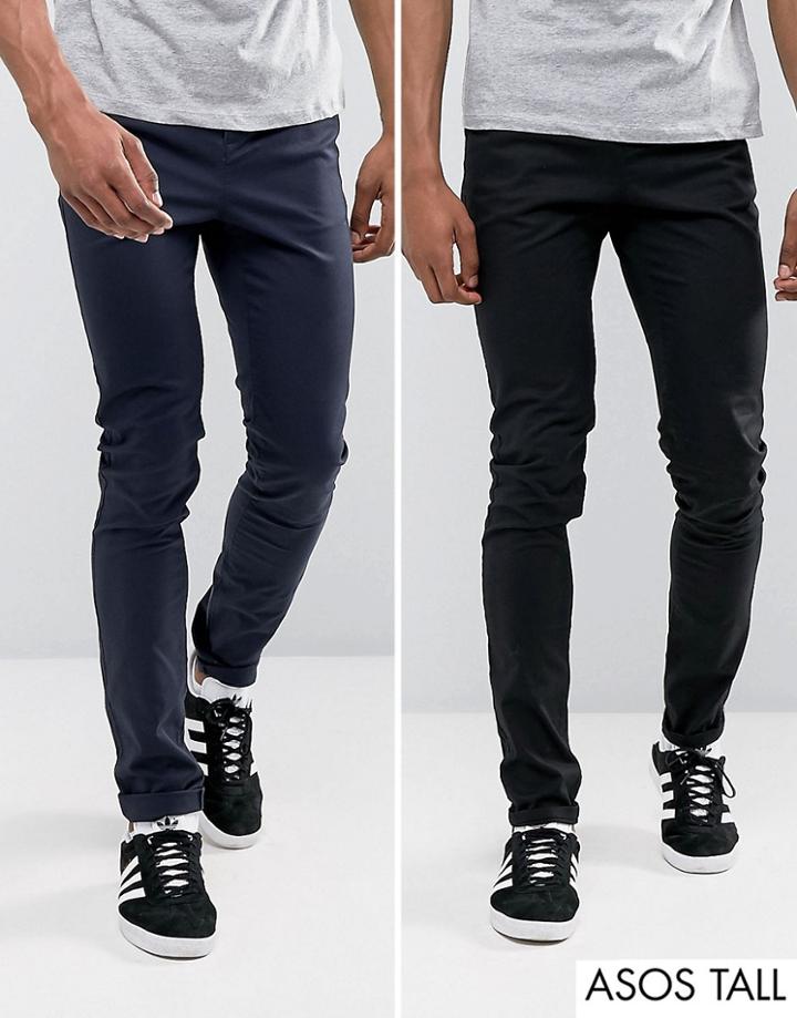 Asos Tall 2 Pack Skinny Chinos In Black & Navy Save - Multi
