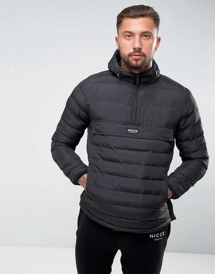 Nicce London Puffer Overhead Jacket In Black With Hood - Black