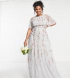 Asos Design Curve Bridesmaid Floral Embroidered Maxi Dress With Embellishment In Soft Blue