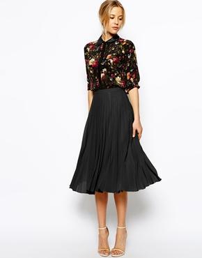 Asos Pleated Midi Skirt - Black