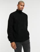 Asos Design Knitted Ribbed Sweater With Funnel Neck In Black