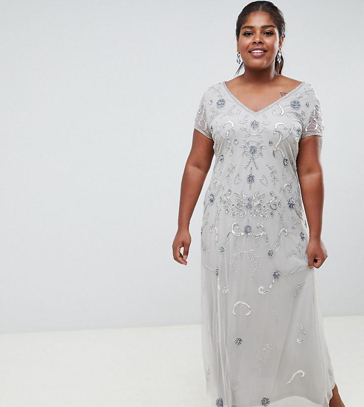 Lovedrobe Lux All Over Embellished Maxi Dress-grey