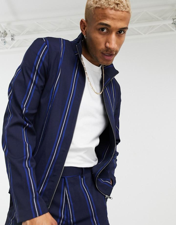 Asos Design Two-piece Smart Track Jacket In Navy Stripe