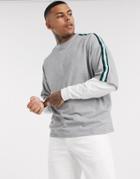 Asos Design Organic Oversized T-shirt With Double Layer Sleeve With Taping In Gray Marl-grey