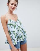 Asos Design Button Smock Cami In Washed Hawaiian - Multi