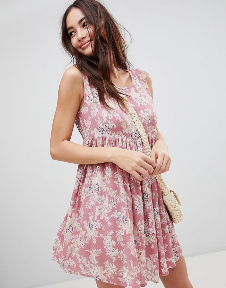 Brave Soul Faye Smock Dress In Vintage Floral Print - Pink