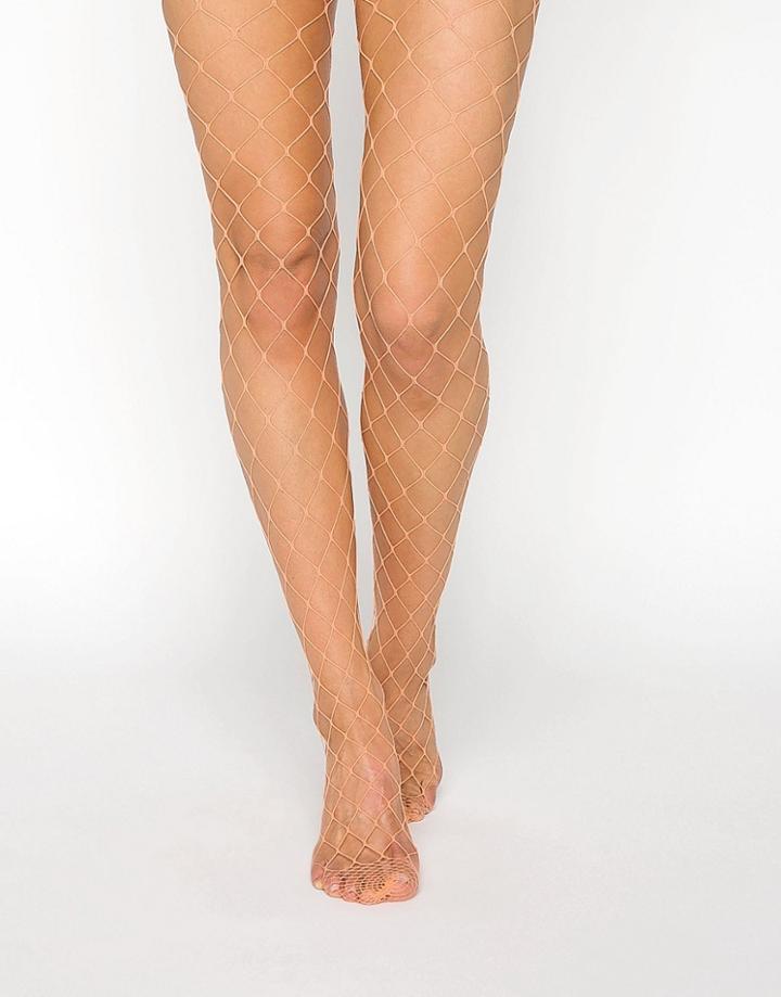 Asos Oversized Fishnet Tights In Peach - Orange