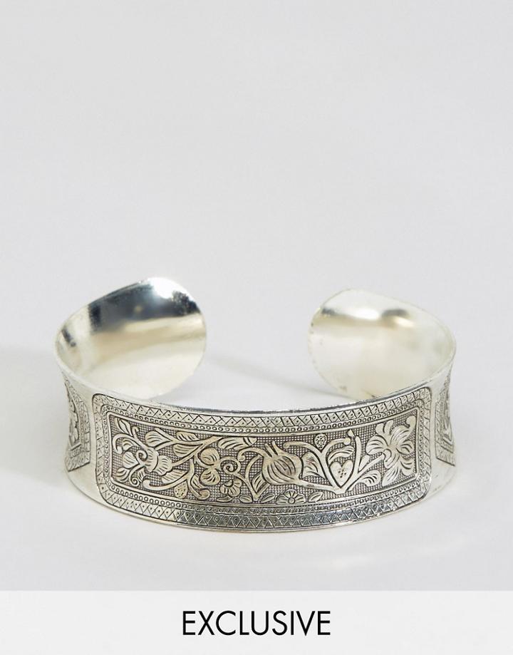Reclaimed Vintage Engraved Bangle In Silver - Silver