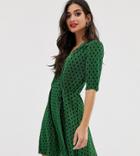 Asos Design Petite Polka Dot Plisse Mini Dress With Button Detail - Multi