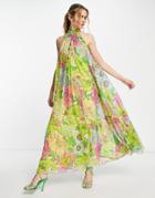 Asos Edition Halter Maxi Dress In Retro Floral Print-multi