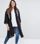 New Look Curve Embroidered Kimono - Black
