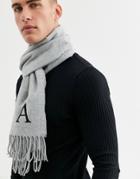 Asos Design Personalized Standard Woven Scarf In Gray With Embroidered A