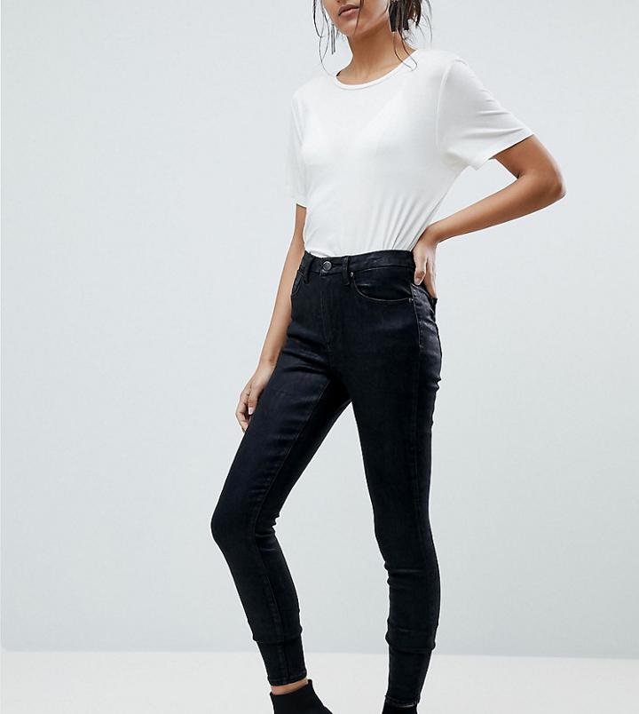 Asos Design Tall 'sculpt Me' Premium Jeans In Black Coated - Black
