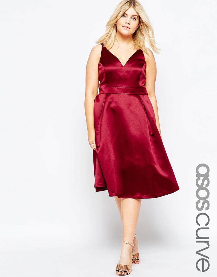 Asos Curve Satin Prom Dress - Wine
