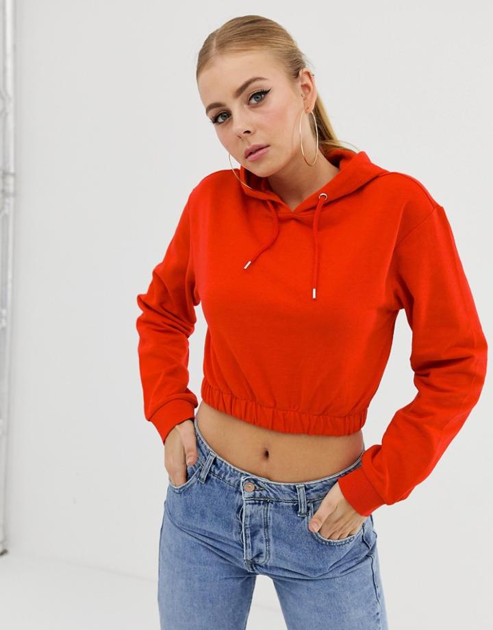 Asos Design Super Crop Hoodie With Clean Hem In Red - Red