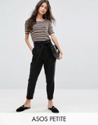 Asos Petite Linen Paperbag Waist Pants With Tie - Black