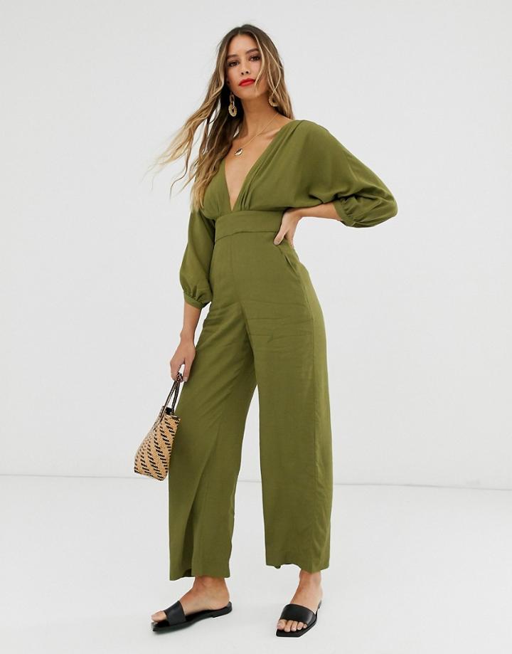 & Other Stories Low Neck Jumpsuit In Green