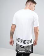 Asos Longline T-shirt With Back Print And Bandana Hem Extender - White