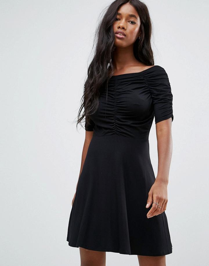 Asos Mini Tea Dress With Ruching Detail - Black