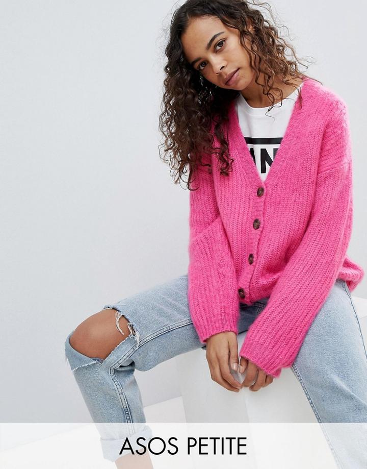 Asos Petite Knitted Cardigan In Brushed Yarn - Pink