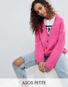 Asos Petite Knitted Cardigan In Brushed Yarn - Pink