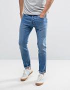 Only & Sons Slim Fit Stretch Jeans In Medium Blue Vintage Wash - Blue
