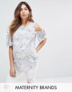 New Look Maternity Floral Print Cold Shoulder Top - Gray