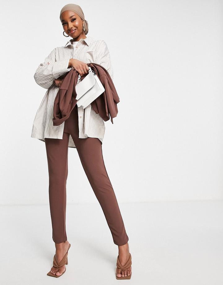 Asos Design Jersey Tapered Suit Pants In Mocha-brown