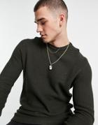 Only & Sons Textured Crew Neck Sweater In Khaki-green