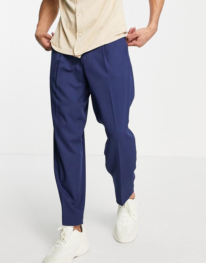 Asos Design Oversized Tapered Smart Pants In Navy