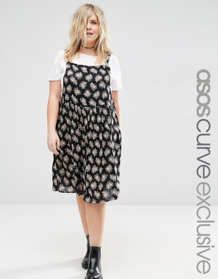 Asos Curve Floral Print Midi Pinny Dress - Multi