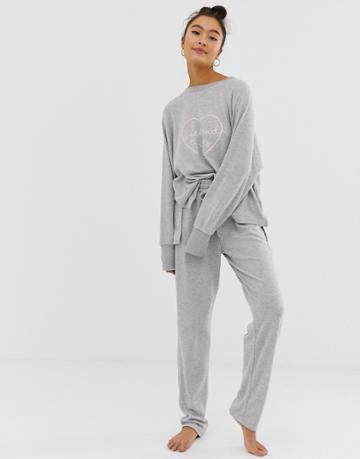 Loungeable Weekend Vibes Lounge Tee And Jogger Set In Gray - Gray