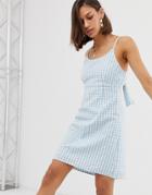 Noisy May Tie Back Gingham Mini Dress-multi
