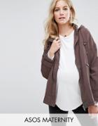 Asos Maternity Washed Lightweight Jacket With Fleece Hood - Pink