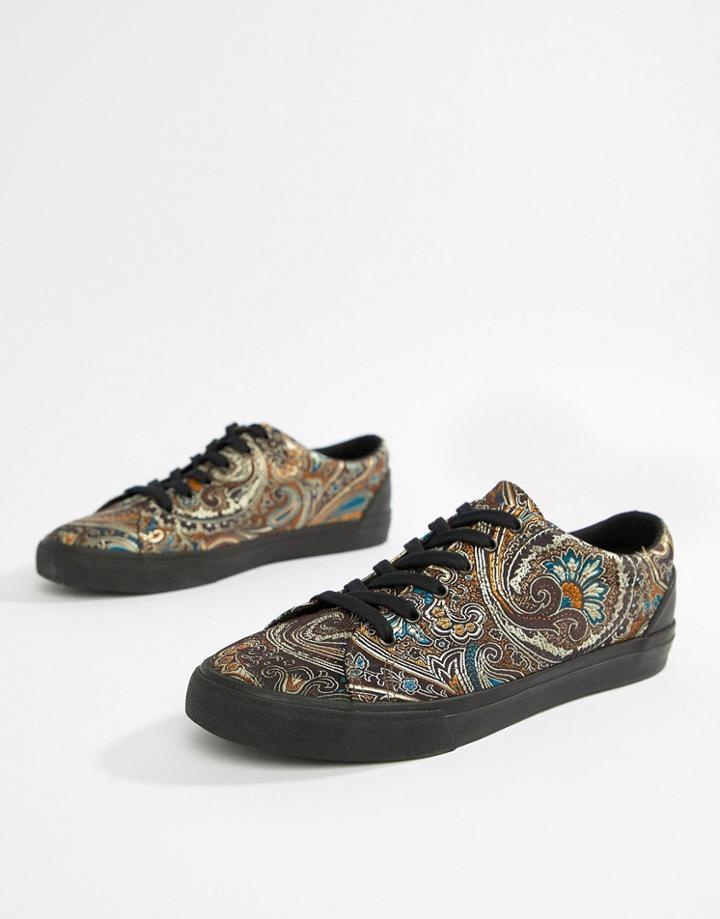 Asos Design Sneakers In Metallic Jacquard - Black