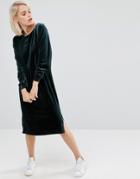 Asos Velvet Long Sleeve Column Dress - Green