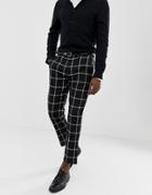 Pull & Bear Slim Tailored Pants In Black Check - Black
