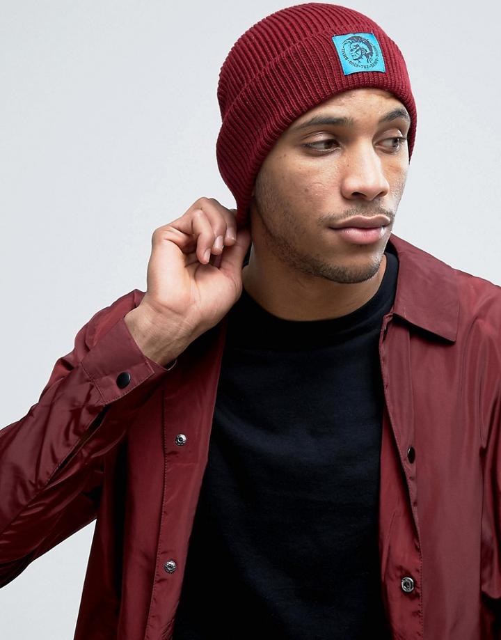 Diesel Coder Beanie In Red - Red