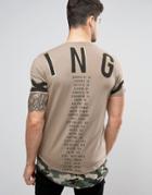 Kings Will Dream Tour T-shirt In Stone With Camo Hem - Stone