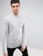 Asos Long Sleeve T-shirt In Gray Textured Fabric With Turtleneck - Gray