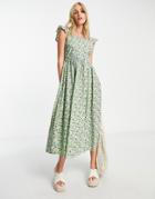 Influence Bow Back Frill Shoulder Midi Dress In Floral Print-multi