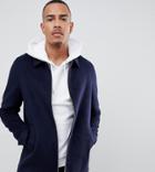 Asos Design Tall Wool Mix Zip Through Jacket In Navy - Navy