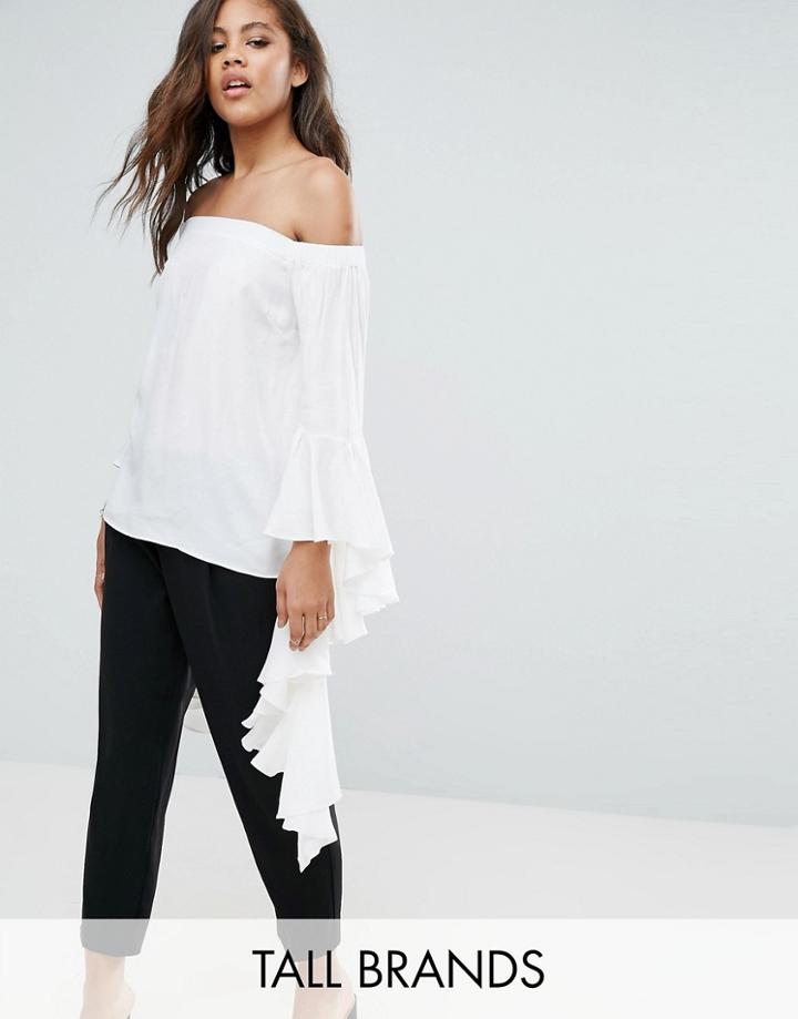 Y.a.s Studio Tall Anru Long Sleeve Flounce Detail Top - White