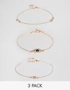 Asos Pack Of 3 Fine Crystal Charm Bracelets - Copper