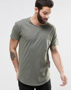 Only & Sons Longline T-shirt With Wide Neck - Oil Green