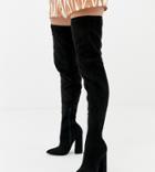 Missguided Flared Heel Over The Knee Boot In Black - Black