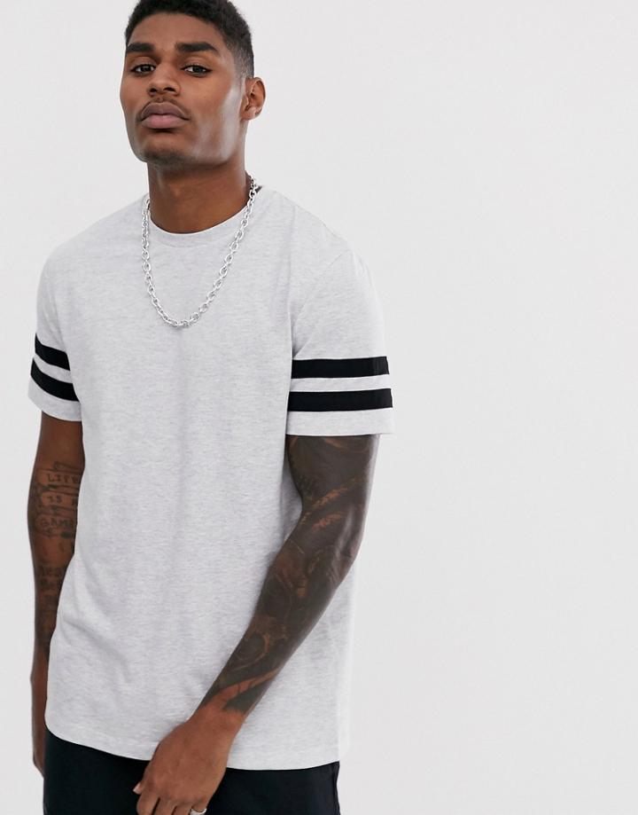 Asos Design T-shirt With Contrast Sleeve Stripes In White Marl - White